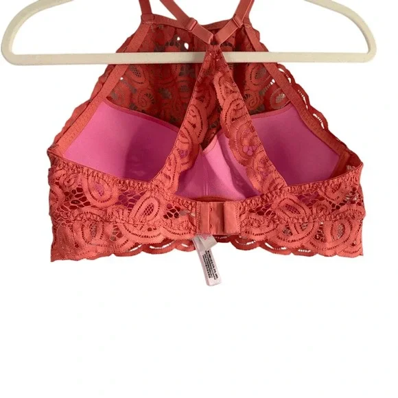 Victoria's Secret PINK‎ Lace Halter Bralette Coral Pink Size Medium - Picture 2 of 3